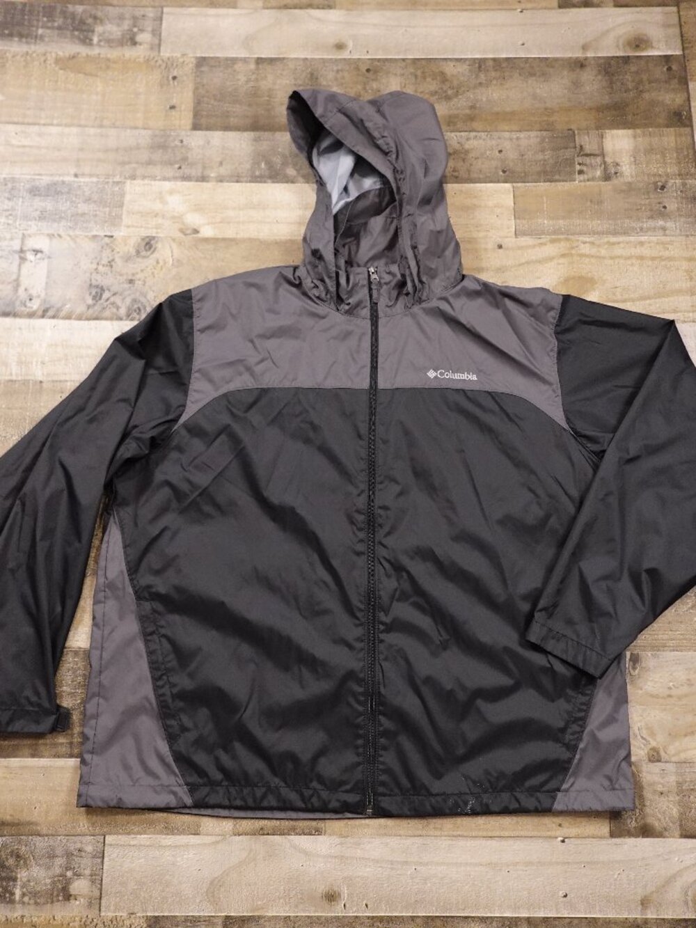 Columbia Glennaker Lake II Rain Jacket Men’s XXL Black Gray Packable Hooded